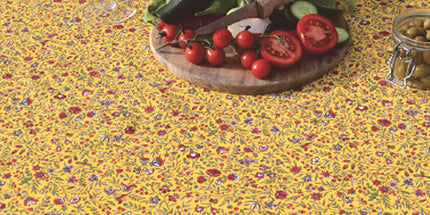 Nappe Beaucaire indienne jaune Enduit Plastifiée 1m55 x1m20