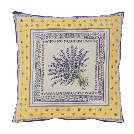 Housse de coussin tissée jacquard lavande jaune castillon 45cm x 45cm