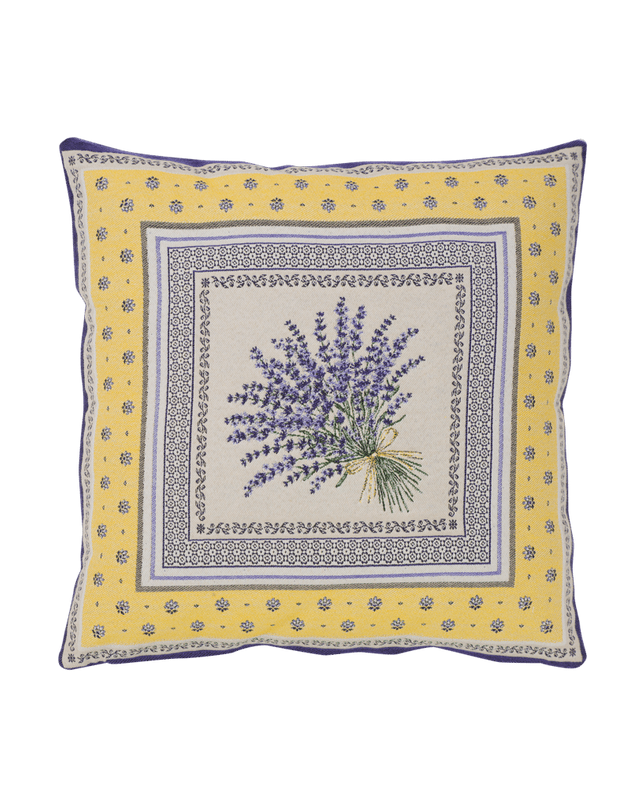 Housse de coussin tissée jacquard lavande jaune castillon 45cm x 45cm