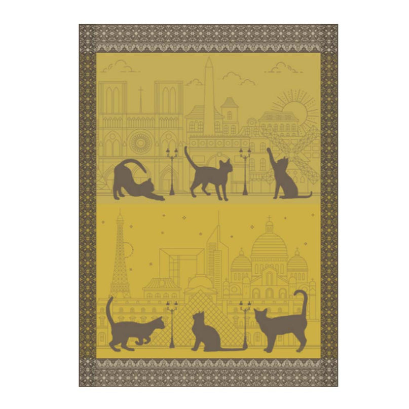Torchon tissé jacquard CHAT VILLE coton 50 cm X 70 cm