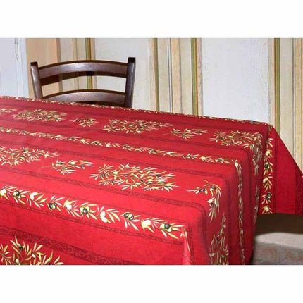 Nappe clos des oliviers rouge coton enduit plastifiée linéaire 2m50 x 1m50
