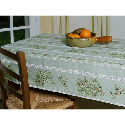 Nappe clos des oliviers vert 2m50 x 1m50 coton enduit linéaire