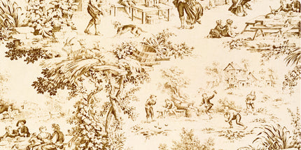 Tissu au mètre Toile de jouy Festin beige coton Bachette largeur 1m40