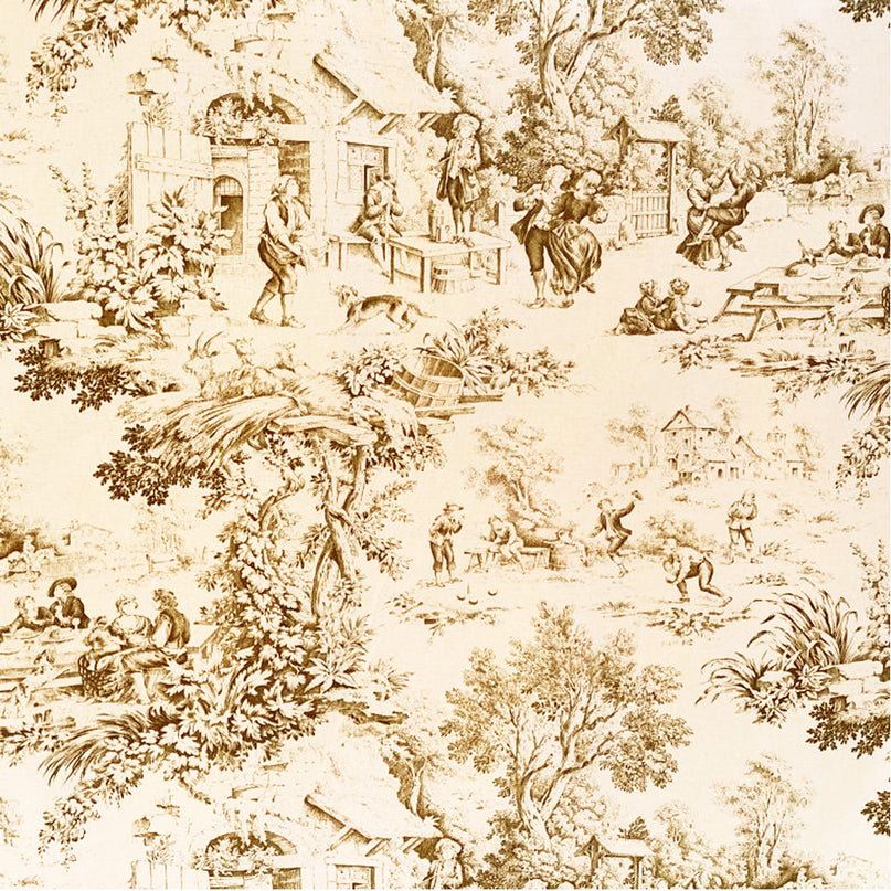 Tissu au mètre Toile de jouy Festin beige coton Bachette largeur 1m40