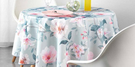 Nappe ronde Alissia menthe anti tache sans repassage 1m80