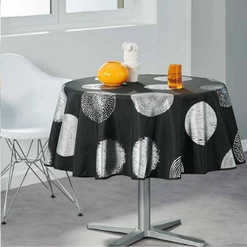 Nappe ronde 1m60 Noire Argentée Réf 105510 Antitache infroissable