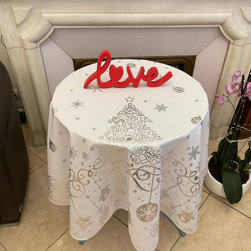 Nappe Ronde de NOEL Blanche Référence 2012 Anti tache Infroissable 1m60