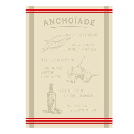 Torchon jacquard Recette Anchoïade Ecru 50 cm X 70 cm Coton