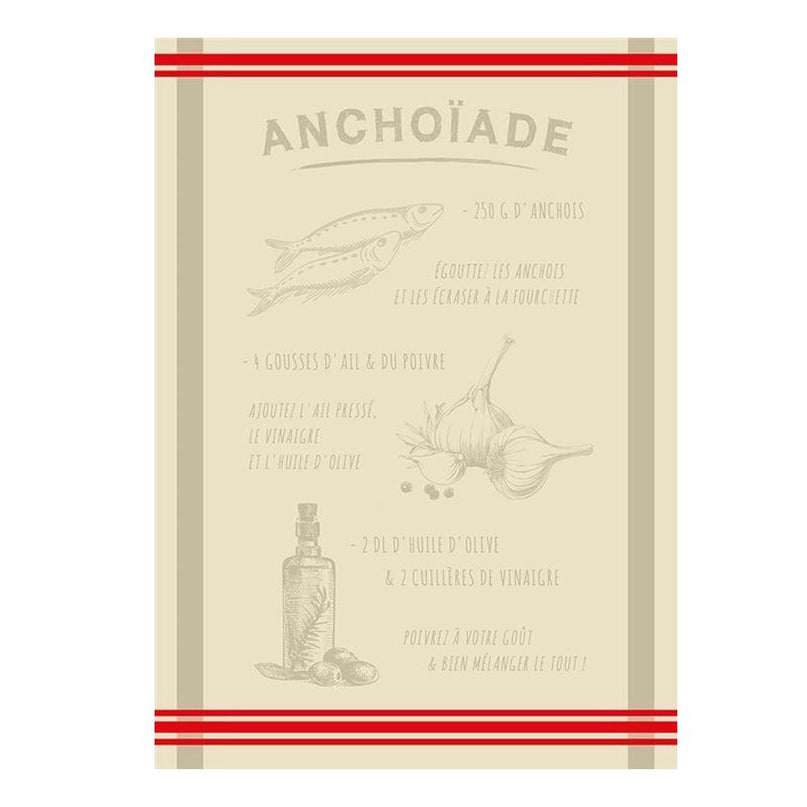 Torchon jacquard Recette Anchoïade Ecru 50 cm X 70 cm Coton
