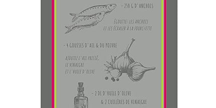 Torchon jacquard Recette Anchoïade Gris 50 cm X 70 cm Coton
