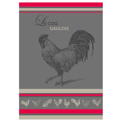 Torchon jacquard Coq gaulois Gris 50 cm X 70 cm Coton
