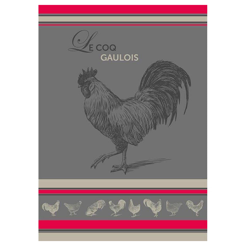 Torchon jacquard Coq gaulois Gris 50 cm X 70 cm Coton