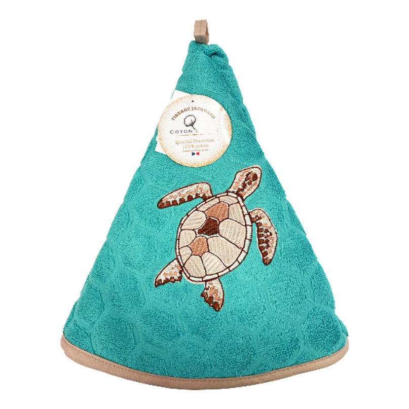 Essuie main rond en éponge Tissage Jacquard Tortue bleu Qualité Premium