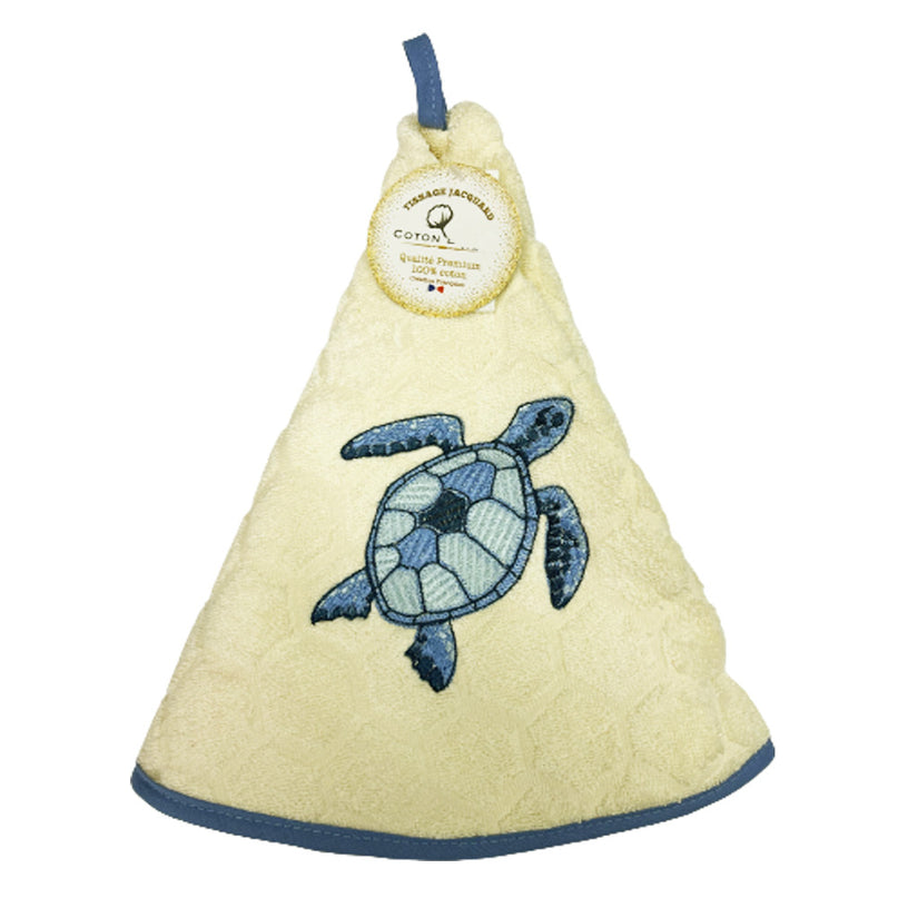 Essuie main rond en éponge Tissage Jacquard Tortue écru B Qualité Premium