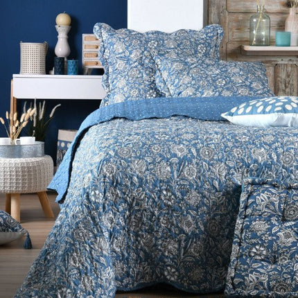Couvre Lit Boutis Julianne bleu 2m40 x 2m60 avec les 2 taies d'oreiller