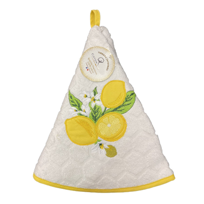 Essuie main rond en éponge Tissage Jacquard citron blanc Qualité Premium