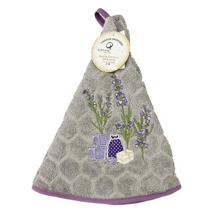 Essuie main rond en éponge Tissage Jacquard sachet de lavande gris Qualité Premium