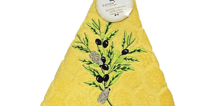 Essuie main rond en éponge Tissage Jacquard olive cigale jaune Qualité Premium