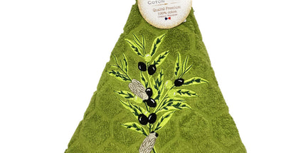 Essuie main rond en éponge Tissage Jacquard olive cigale vert Qualité Premium
