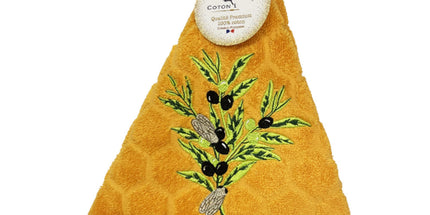 Essuie main rond en éponge Tissage Jacquard olive cigale orange Qualité Premium