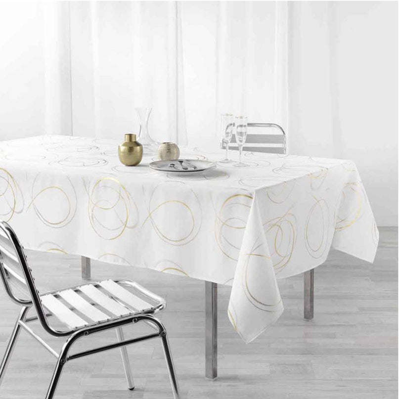 Nappe Bully Blanc Or 2m x 1m50 anti tache et infroissable