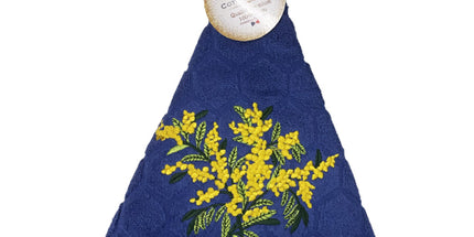 Essuie main rond en éponge Tissage Jacquard mimosa bleu Qualité Premium