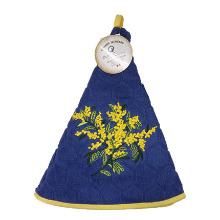 Essuie main rond en éponge Tissage Jacquard mimosa bleu Qualité Premium