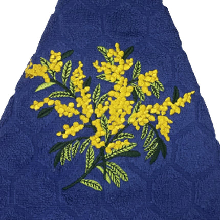 Essuie main rond en éponge Tissage Jacquard mimosa bleu Qualité Premium