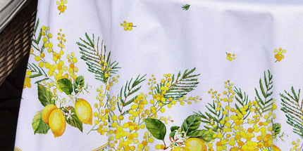Nappe ronde provençale 1m80 Coton enduit plastifiée citron mimosa blanc