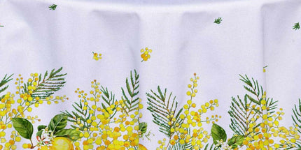 Nappe ronde provençale 1m80 Coton enduit plastifiée citron mimosa blanc