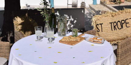 Nappe ronde provençale 1m80 Coton enduit plastifiée citron mimosa blanc