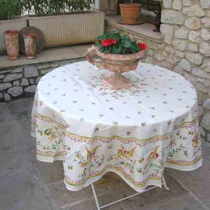 Nappe ronde coton enduit faïence de moustiers rose 1m80