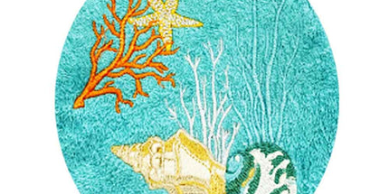 Essuie main rond en éponge coton Coquillages turquoise