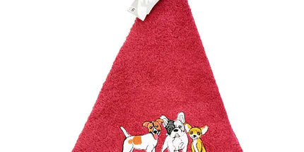 Essuie main rond en éponge Trio petits Chiens couleur bordeau