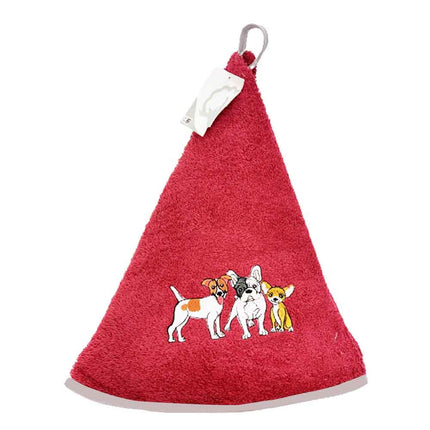 Essuie main rond en éponge Trio petits Chiens couleur bordeau