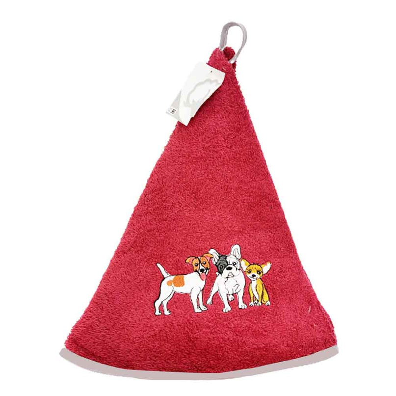 Essuie main rond en éponge Trio petits Chiens couleur bordeau