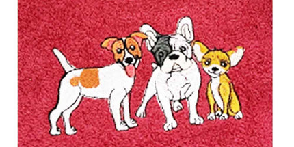 Essuie main rond en éponge Trio petits Chiens couleur bordeau