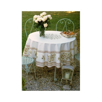 Nappe ronde coton Clos des oliviers écru
