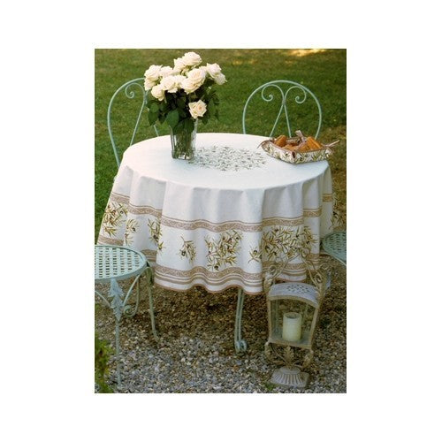 Nappe ronde coton Clos des oliviers écru