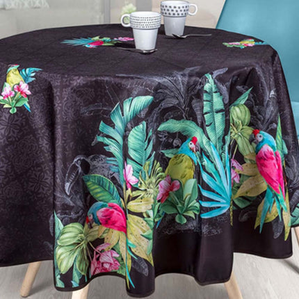 Nappe ronde 1m60 Réf TX57V1 Perroquet couleur noire Anti tache et infroissable