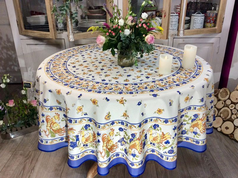Nappe ronde 1m80 Faïence de moustiers bleu Anti tache et infroissable