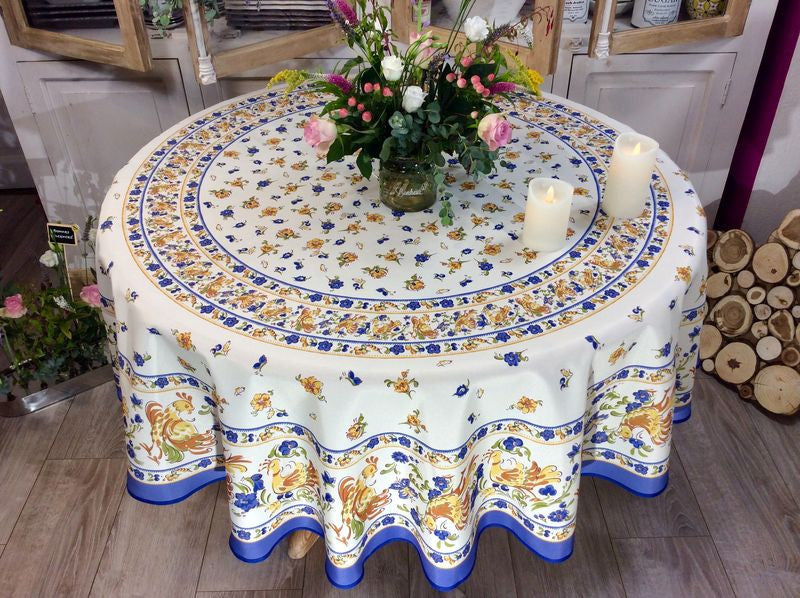Nappe ronde 1m80 Faïence de moustiers bleu Anti tache et infroissable