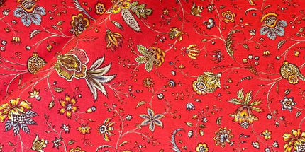 Tissu Indien au mètre coton Holi fleur rouge largeur 1m60