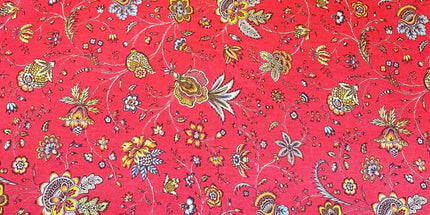 Tissu Indien au mètre coton Holi fleur rouge largeur 1m60