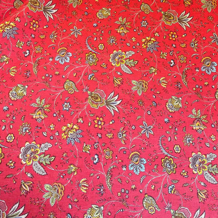 Tissu Indien au mètre coton Holi fleur rouge largeur 1m60