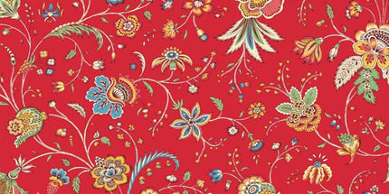 Tissu Indien au mètre coton Holi fleur rouge largeur 1m60