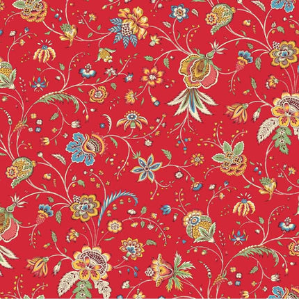 Tissu Indien au mètre coton Holi fleur rouge largeur 1m60