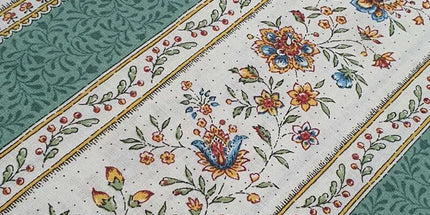 Tissu au mètre coton  provençale Beaucaire écru vert linéaire largeur 1m60