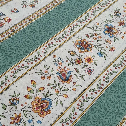 Tissu au mètre coton  provençale Beaucaire écru vert linéaire largeur 1m60