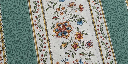 Tissu au mètre coton  provençale Beaucaire écru vert linéaire largeur 1m60